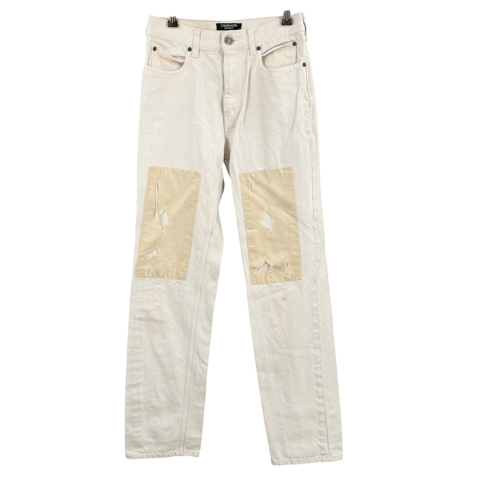 Calvin Klein 205W39NYC Jeans Womens 26 White Distressed‎ Patchwork Straight Leg